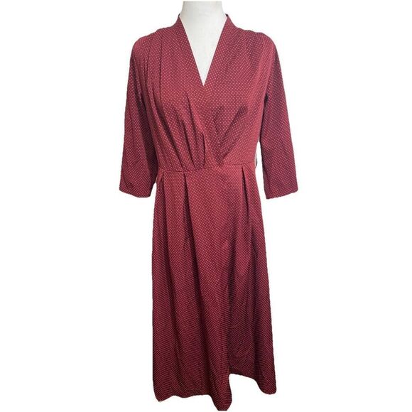 Elisabetta Franchi Dress Burgundy Wrap Polka Dots Size 44 Missing Belt - Picture 1 of 13